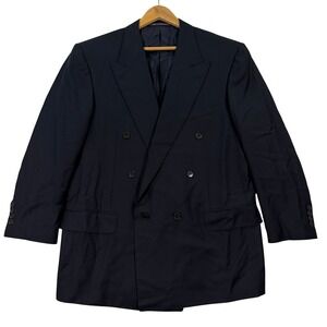 Vintage Ermenegildo Zegna Mens 44R Slim Fit Double Breasted Blazer Navy Wool EUC
